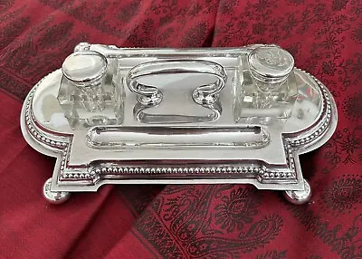 Mappin And Webb Silver Plated Victorian Double Ink Well Partners Desk Set • $295