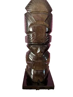 Vintage Hand Carved Obsidian Black Stone Aztec Mayan Tiki God Figurine 8.5” • $17.50