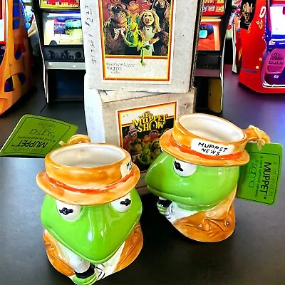 Vintage Muppets Show Kermit Sigma Mullet News Mugs NIB Set Of 2 • $49.99