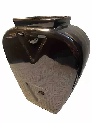 MCM Royal Haeger Art Pottery V Vase Black Hand Crafted USA 8” Deco 90’s #4431 • $26.39