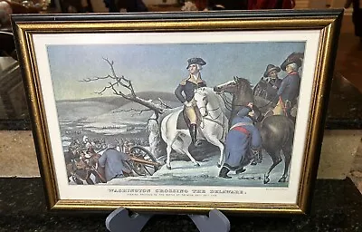 WASHINGTON CROSSING THE DELAWARE Framed Reprint From Lith By N. Currier • $40