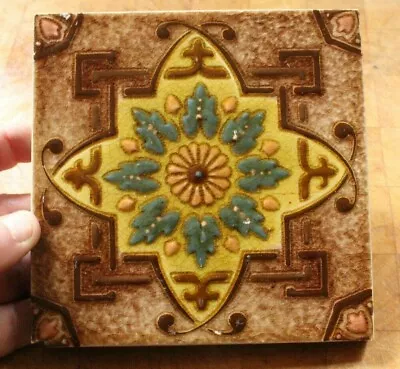 LOVELY Antique ENGLISH GOTHIC REVIVAL / MOORISH MAJOLICA TILE B • $39.79