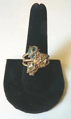 $7 • Buy Faux Citrine Peridot Topaz Sz 9 Rhinestone Gold Cocktail RING Vintage Jewelry