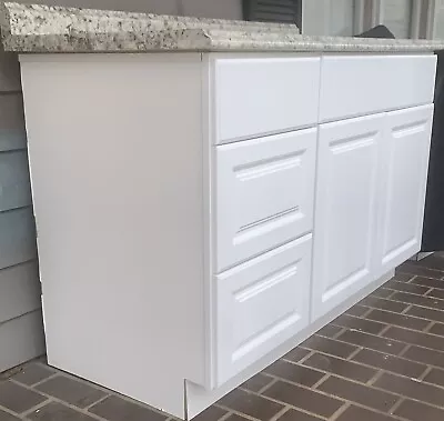 $425 • Buy RSI Shaker White Base Cabinet 2 Door 4 Drawer Faux-Granite Countertop 57x39 