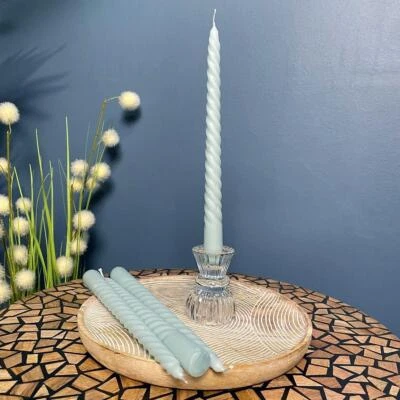 £8.50 • Buy Set Of 4 Twisted Pastel Dinner Candles Duck Egg 25cm X 2cm