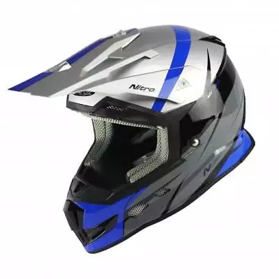 Nitro MX700 Recoil MX Off Road Motocross Motorbike Helmet Silver Black Blue • $93.24