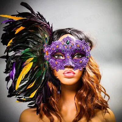 Traditional Women Venetian Carnival Masks Feather Masquerade Mardi Gras Costume • $32