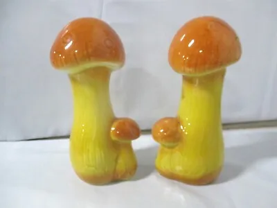 Vintage 1970s Ceramic Yellow Mushroom Toadstool Salt & Pepper Shaker Set  • $24.95