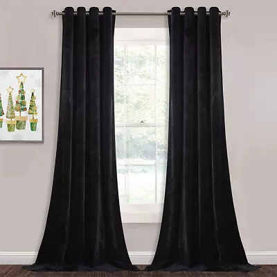 Thermal Energy Saving Velvet Blackout Curtains Solid Ready Made Eyelet Ring Top • £16.90