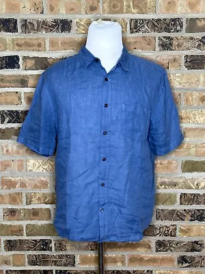 Vince Mens Blue  100% Linen Short Sleeve Shirt Single Pocket SZ Medium • $25