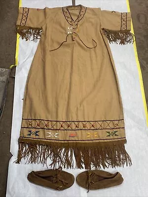 Antique Native American Indian Wampanoag Squaw Dress & Moccasins Plymouth Mass • $249.99