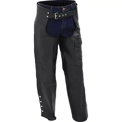 Nwt Mens Womens Black Solid Leather Motorcycle Riding Bikers Riding Chaps  Large • $39.95