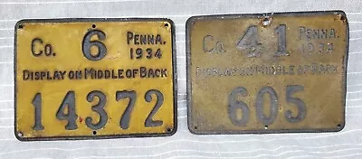 Vintage 1934 Pennsylvania Hunting License ~Metal~ CHOICE Of ONE~ Counties 6 & 41 • $54.99