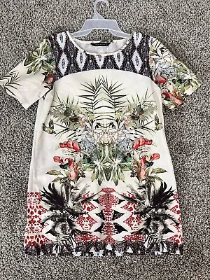 ZARA Womens Short Dress Small Colorful Print Floral Design • £15.44