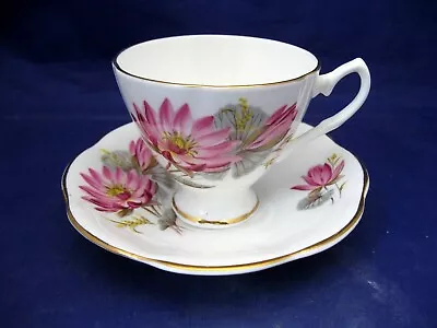 Vintage Tea Cup & Saucer - Makers Mark - No Name - Pink Flowers & Green Leaves • $21