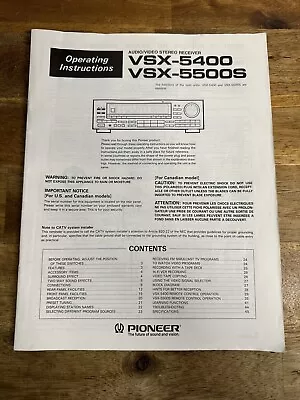 Pioneer VSX-5400 / VSX-5500S Audio/Video Stereo Receiver Operation Manual • $44.99