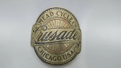 Vintage Crusade Mead Cycle Co. Chicago USA Bicycle Head Badge Emblem • $20.66