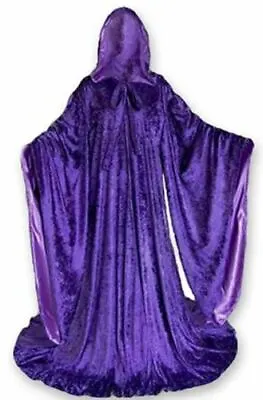 Purpl Robe Velvet Wizard Sleeves Cloak Lined Halloween Hooded Medieval Satin • $52.24
