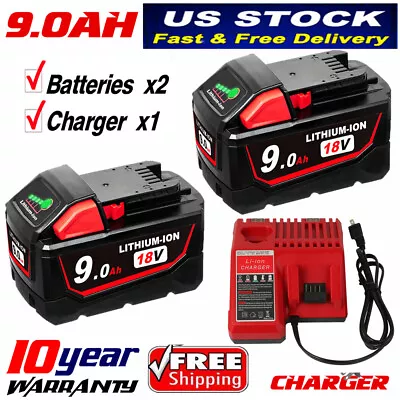 2PACK Battery W/ Charger For Milwaukee M18 Fuel 48-11-1860 XC 9.0 Ah M18 Lithium • $72.98