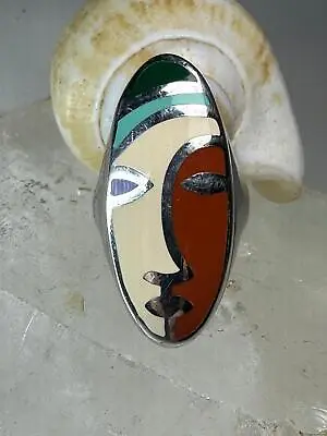 Face Ring Size 8.25 By Menegatti Tiziana Q Martino Enamel Picasso Style Sterling • $238