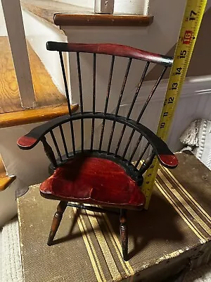 Vintage Dollhouse Miniature Wooden Arm Chair Windsor Style Black & Brown • $22.50