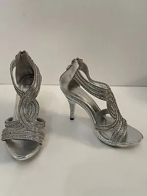 £15.99 • Buy JM.Diamant Womens UK 3.5 Shoes Silver Metallic Heels Detailed Diamante Sparkling