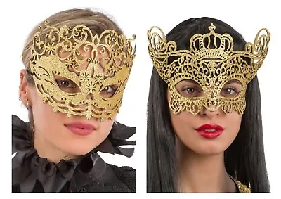Womens Venetian Mask Gold Style Masquerade Fancy Dress Carnival Filigree Party • £5.99