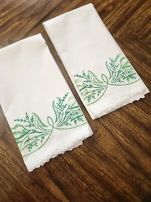 Crochet And Embroidered Linen Pillowcase Pair Lily Of The Valley New Vintage  • $26.95