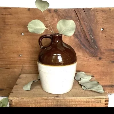 RARE Macomb Whiskey Jug Moonshine Mini Crock 2 Tone Antique Brown Cream Molded • $44.99