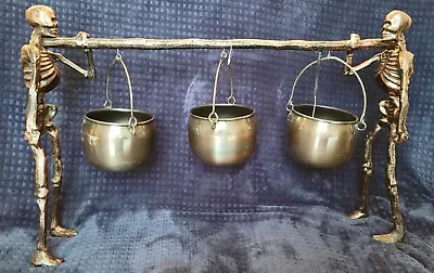 Martha Stewart 3 Hanging Cauldron Metal Skeleton Serving Bowl Halloween New • $89.99