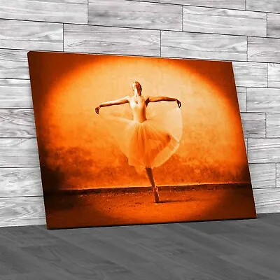 Elegant Ballerina Dance Stunning And Graceful Orange Canvas Print Large Picture • £14.95