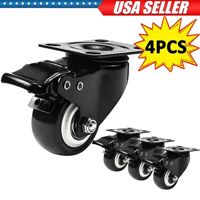 4PCS 2INCH Swivel Caster Wheels With Safety Total Lock Heavy Duty Plate Casters • $23.99