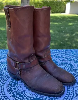 Vintage Mens 8D Brown Leather Biker Harness Riding Boots Cowboy Unbranded Wester • $9