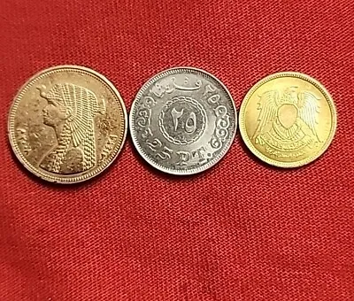 3 Egyptian  Coins 50 Piastres 25 Piastres And 5 Milliemes  • $3.48