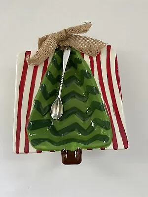 Mud Pie Christmas Tree Ceramic Serving Appetizer Spread Dish With Spoon  • $19