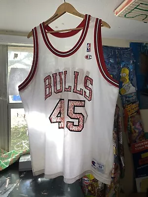 Vintage Chicago Bulls Jersey Mens 48 White Michael Jordan #45 Champion NBA 90s • $27