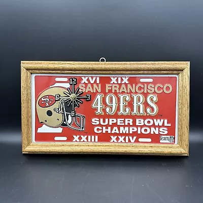 Vintage San Francisco 49ers Super Bowl Champs NFL License Plate Clock Wood Frame • $48