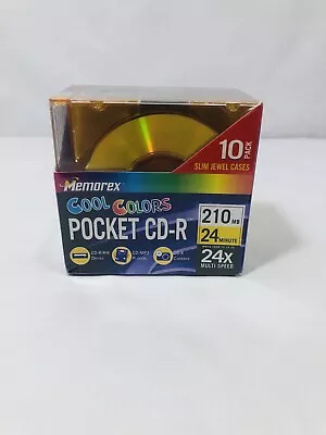 10-Pack Of Memorex Cool Colors Pocket CD-R 24X 210 MB 24 Minute Brand New Sealed • $10.79