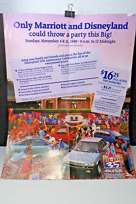 Rare Vtg. 1990 Disneyland & Marriott Party 35 Years Special Event Poster 17 X22  • $29.99