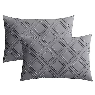 2 Pack Grey Pillowcases King Size Soft Microfiber Geometric Tufted Pillow Cov... • $18.91