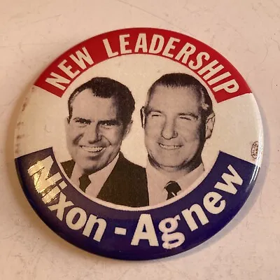 Nixon Agnew New Leader Ship 1968 Presidential Campaign Button 3.5 Inch • $8