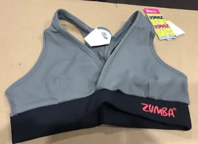 Zumba Grey Black Sports  Bra Top Fitness Gym Workout Crop  Dance Size XS  6-8 • £6.50