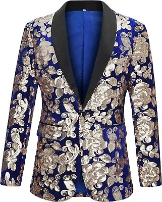 Men's Slim Fit Velvet Shiny Sequins Suit Jacket Blazer Stylish One Button Notch  • $169.15