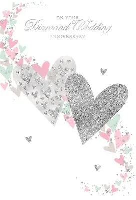 £2.39 • Buy Diamond 60th Wedding Anniversary Card - Pink & Silver Foil Heart 7.75  X 5.25 