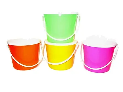 4 80 Ounce Plastic Buckets & Lids Pink Orange Lime Yellow Made In USA Lead Free • $31.39