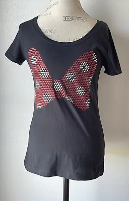 Disney Minnie Mouse Womens Top S Shirt Black Red Heart Dot Bow Tie Kidcore • $8.88