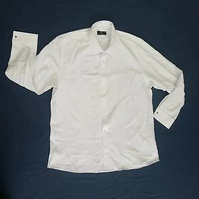Men's Makrom London Dress Shirt White Buttons Glam Shiny Double Cuff Stylish 5XL • £21