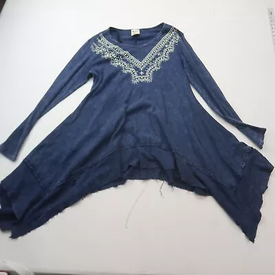 Vocal Womens Embellished Tunic Top Size 1XL Blue Boho Western Flowy Ribbed • $15.99