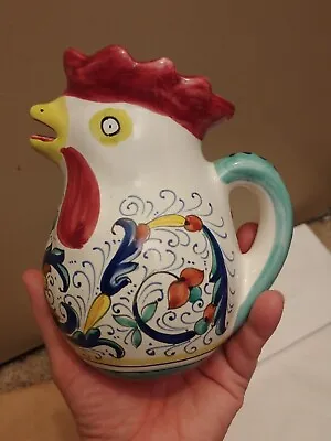 Vintage Italian Majolica Labor Deruta Porcelain Pottery Rooster Pitcher • $20