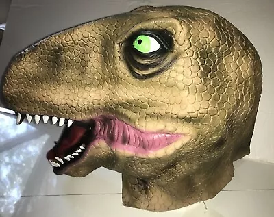 NWT Soft Latex Halloween Mask Dinosaur T Rex Brown Moving Mouth Cosplay Costume • $24.99